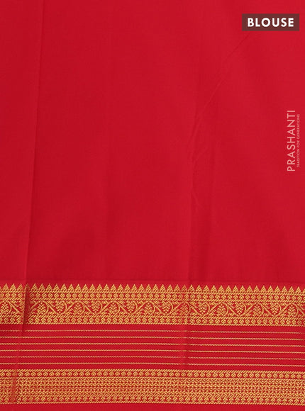 Semi kanchipuram silk saree blue and red with zari woven buttas and zari woven korvai border