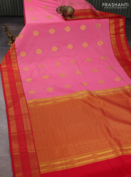 Semi kanchipuram silk saree candy pink and red with zari woven buttas and zari woven korvai border