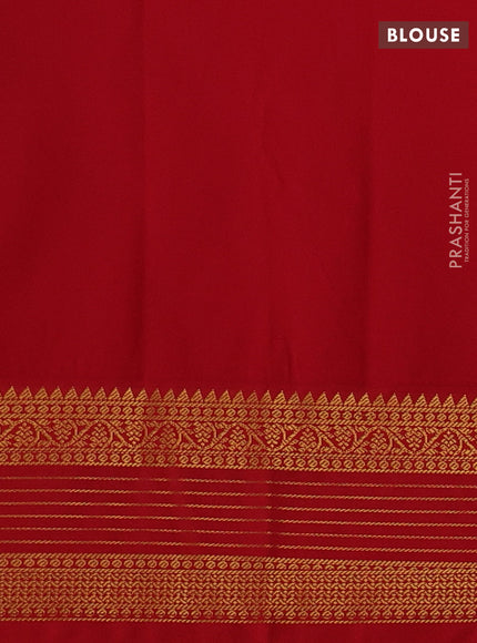Semi kanchipuram silk saree bottle green and red with zari woven buttas and zari woven korvai border