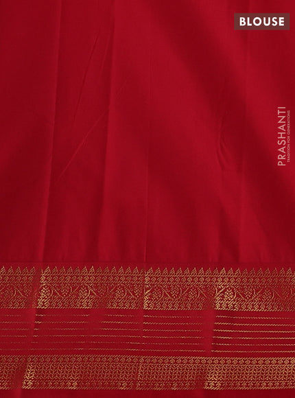 Semi kanchipuram silk saree blue and red with zari woven buttas and zari woven korvai border
