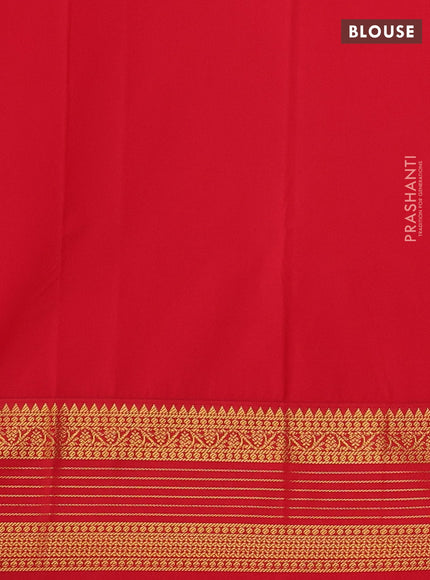Semi kanchipuram silk saree lime green and red with zari woven buttas and zari woven korvai border