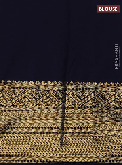 Semi kanchipuram silk saree tomato pink and navy blue with allover zari weaves & buttas and long zari woven korvai border