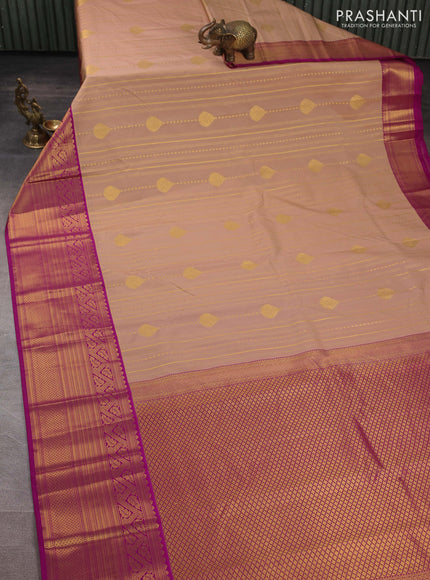 Semi kanchipuram silk saree pastel pink and magenta pink with allover zari weaves & buttas and long zari woven korvai border