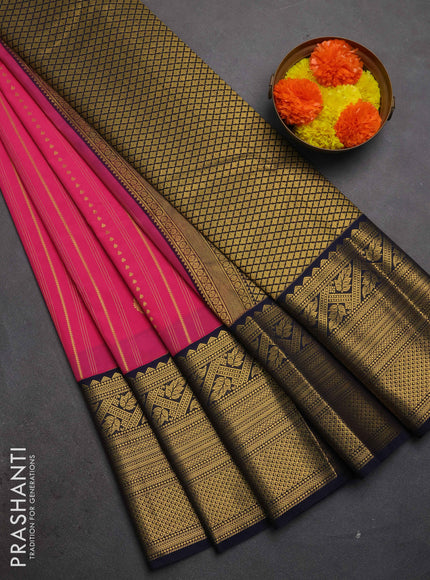 Semi kanchipuram silk saree pink and navy blue with allover zari weaves & buttas and long zari woven korvai border