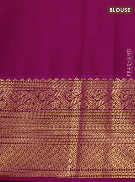 Semi kanchipuram silk saree mustard yellow and magenta pink with allover zari weaves & buttas and long zari woven korvai border