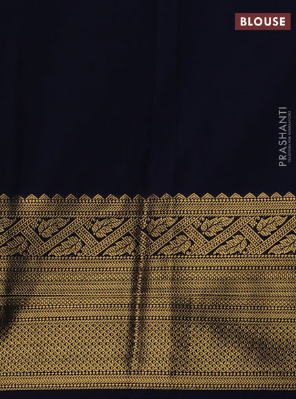 Semi kanchipuram silk saree green and navy blue with allover zari weaves & buttas and long zari woven korvai border