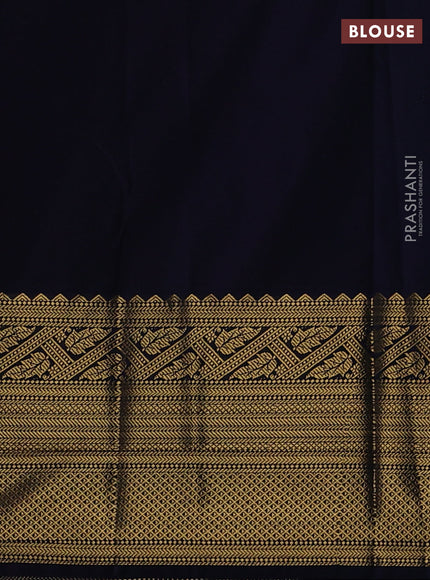 Semi kanchipuram silk saree peach pink and navy blue with allover zari weaves & buttas and long zari woven korvai border