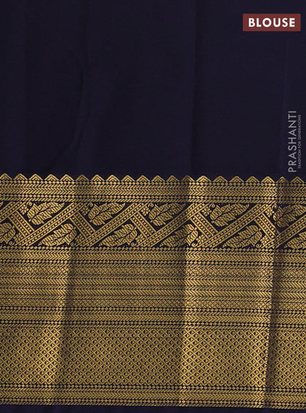 Semi kanchipuram silk saree mustard yellow and navy blue with allover zari weaves & buttas and long zari woven korvai border