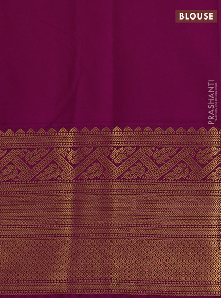 Semi kanchipuram silk saree cream and purple with allover zari weaves & buttas and long zari woven korvai border