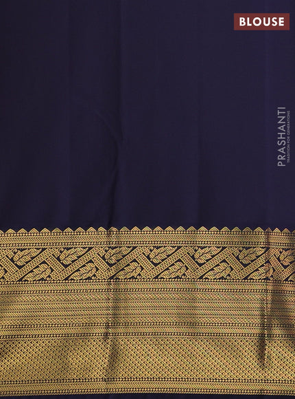 Semi kanchipuram silk saree peach pink and navy blue with allover zari weaves & buttas and long zari woven korvai border