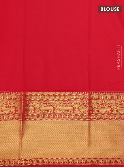 Semi kanchipuram silk saree yellow and red with zari woven buttas and long zari woven border