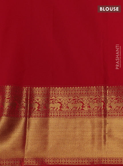 Semi kanchipuram silk saree teal green and red with zari woven buttas and long zari woven border