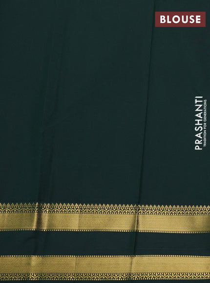 Semi kanchipuram silk saree tomato pink and bottle green with zari woven buttas and rettapet zari woven border