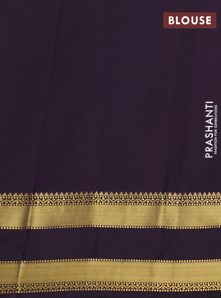 Semi kanchipuram silk saree green and deep purple with zari woven buttas and rettapet zari woven border