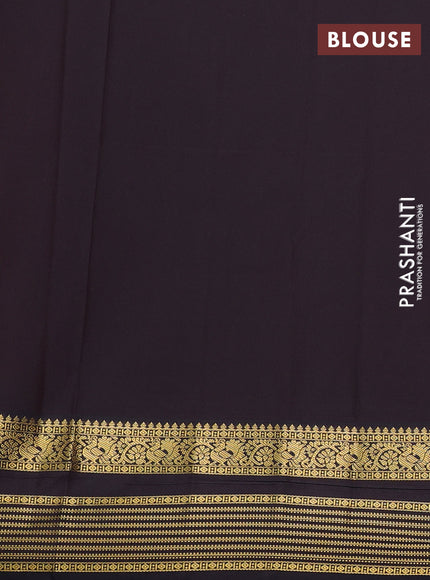 Semi kanchipuram silk saree dual shade of pinkish yellow and coffee brown with allover zari woven buttas and zari woven korvai border
