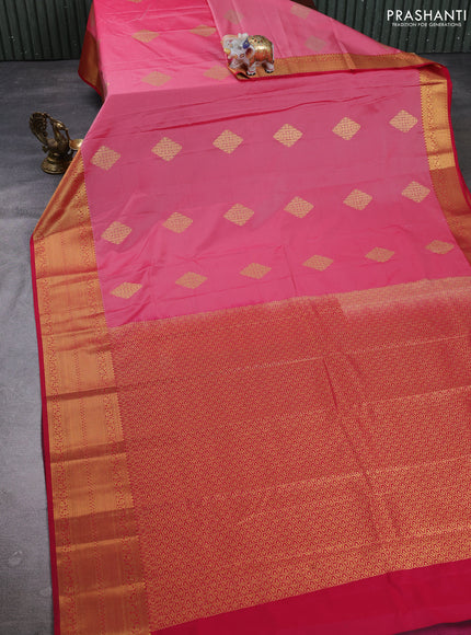 Semi kanchipuram silk saree pink shade and maroon with zari woven buttas and zari woven border
