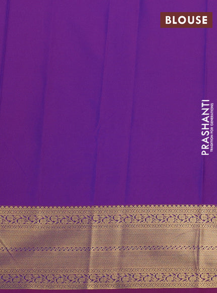 Semi kanchipuram silk saree blue and magenta pink with zari woven buttas and zari woven border