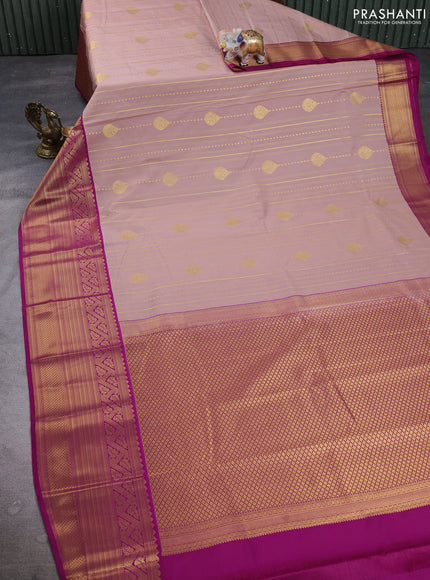 Semi kanchipuram silk saree pastel pink and pink with allover zari weaves & buttas and long zari woven border