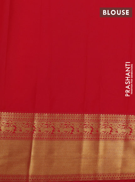 Semi kanchipuram silk saree light green and red with zari woven buttas and long zari woven border