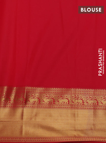 Semi kanchipuram silk saree cream and red with zari woven buttas and long zari woven border