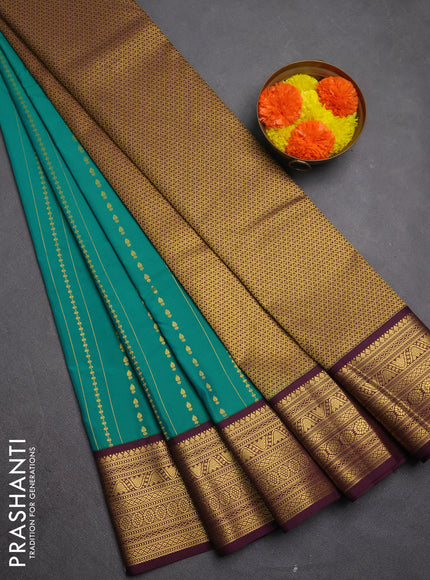 Semi kanchipuram silk saree green and deep wine shade with allover zari weaves & buttas and zari woven korvai border