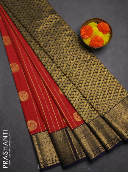 Semi kanchipuram silk saree maroon and navy blue with allover zari weaves & buttas and zari woven border