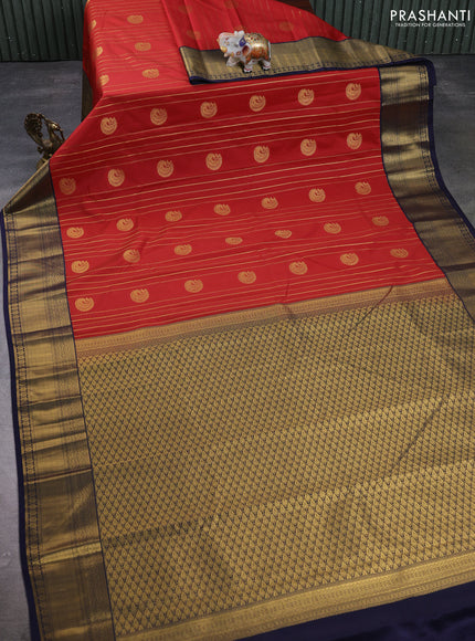 Semi kanchipuram silk saree maroon and navy blue with allover zari weaves & buttas and zari woven border