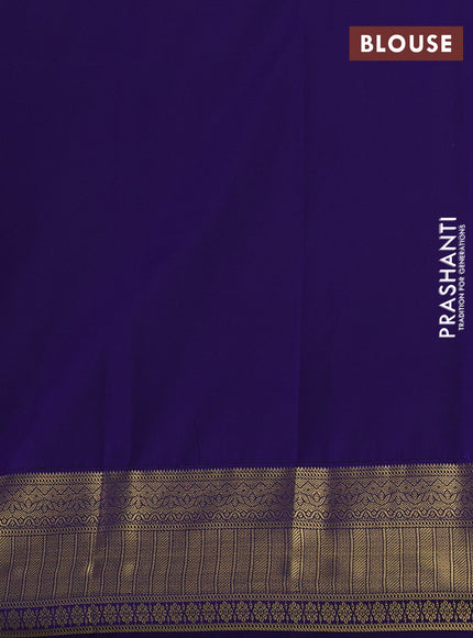 Semi kanchipuram silk saree mustard yellow and blue with allover zari weaves & buttas and zari woven korvai border