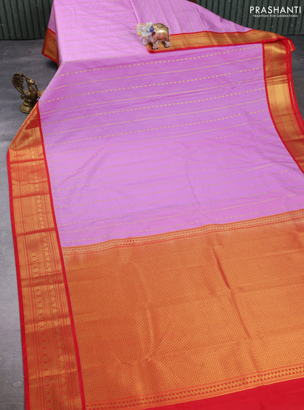 Semi kanchipuram silk saree lavender and red with allover zari weaves & buttas and zari woven korvai border