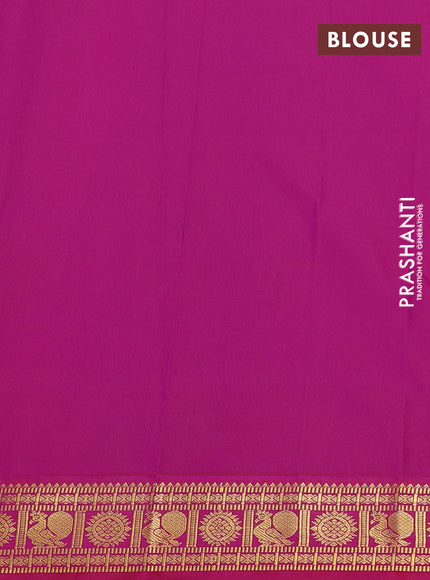 Semi kanchipuram silk saree bottle green and pink with zari woven buttas and zari woven border