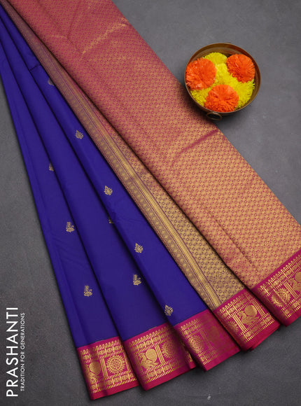 Semi kanchipuram silk saree royal blue and pink with zari woven buttas and zari woven border