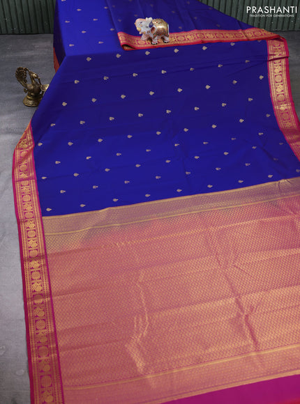 Semi kanchipuram silk saree royal blue and pink with zari woven buttas and zari woven border