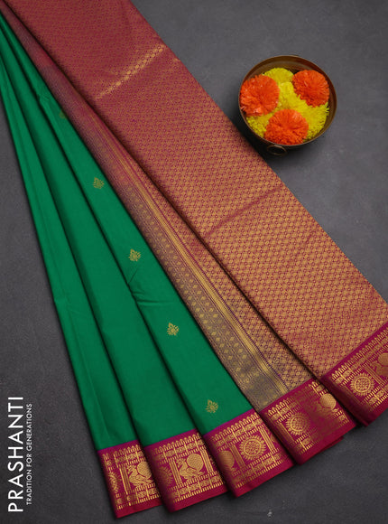 Semi kanchipuram silk saree green and pink with zari woven buttas and zari woven border