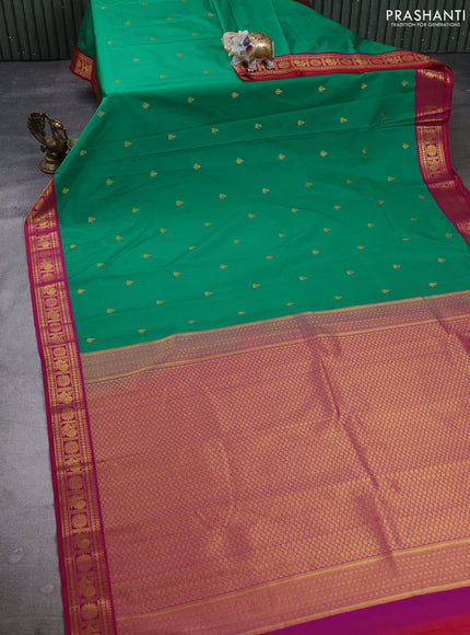Semi kanchipuram silk saree green and pink with zari woven buttas and zari woven border