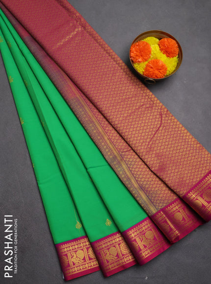Semi kanchipuram silk saree green and pink with zari woven buttas and zari woven border