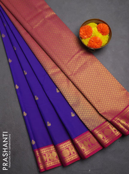 Semi kanchipuram silk saree violet and pink with zari woven buttas and zari woven border