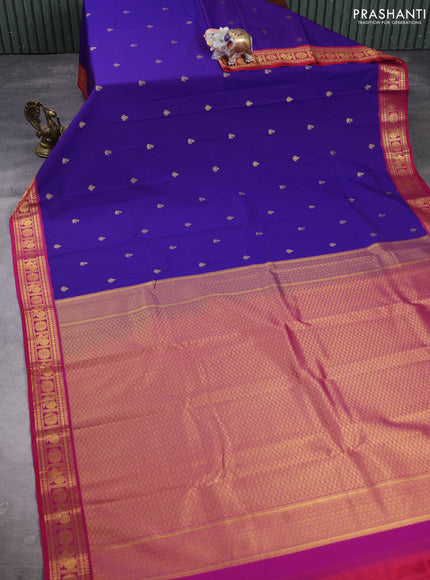 Semi kanchipuram silk saree violet and pink with zari woven buttas and zari woven border