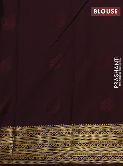 Semi kanchipuram silk saree elaichi green and coffee brown with zari woven buttas and long zari woven border