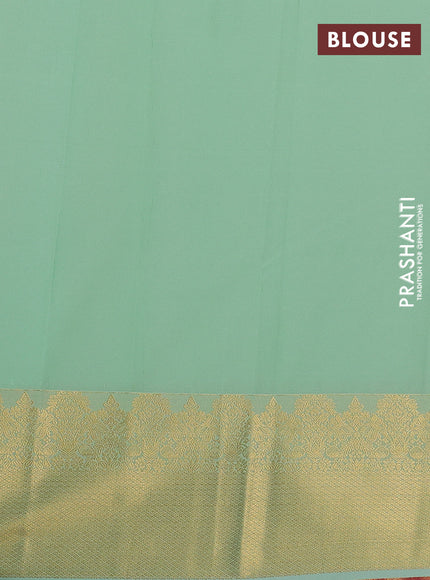 Semi kanchipuram silk saree pink and pista green with zari woven buttas and long zari woven border