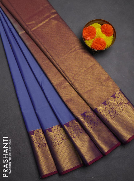 Semi kanchipuram silk saree grey and maroon with zari woven buttas and long zari woven border