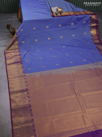 Semi kanchipuram silk saree grey and maroon with zari woven buttas and long zari woven border