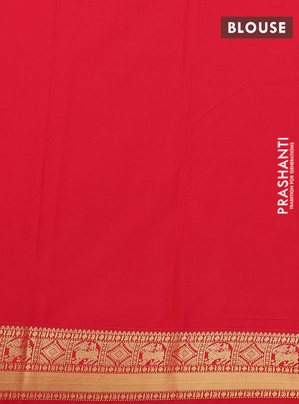 Semi kanchipuram silk saree green and red with zari woven buttas and zari woven korvai border