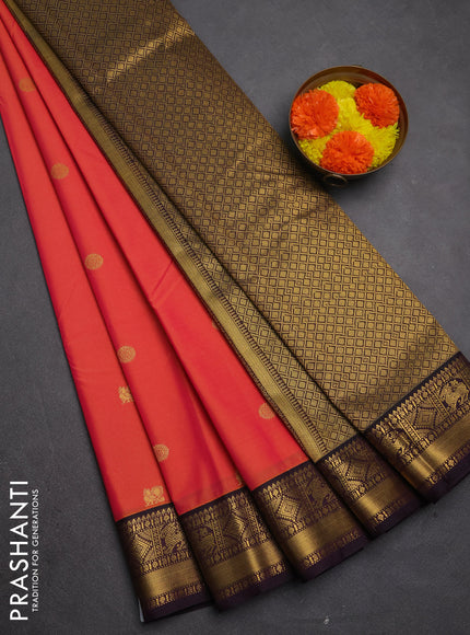 Semi kanchipuram silk saree dual shade of pink and deep purple with zari woven buttas and zari woven korvai border