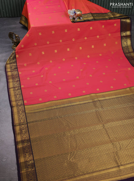Semi kanchipuram silk saree dual shade of pink and deep purple with zari woven buttas and zari woven korvai border