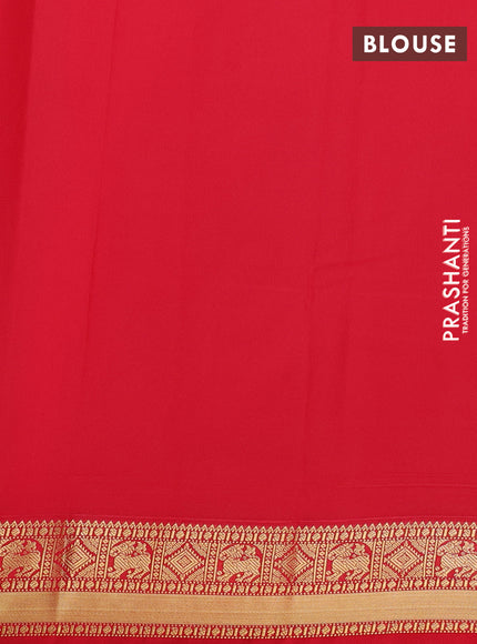 Semi kanchipuram silk saree green and red with zari woven buttas and zari woven korvai border