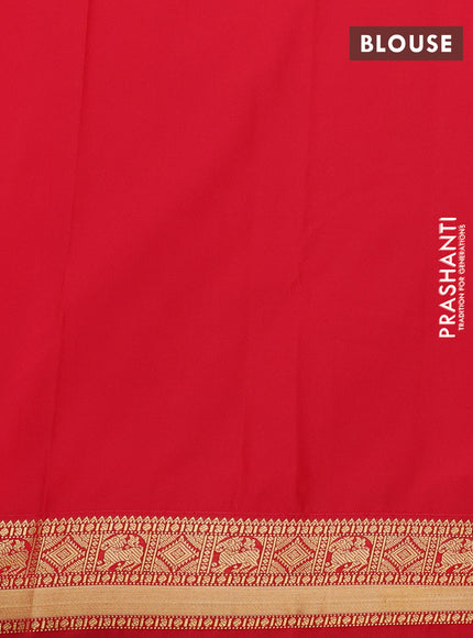 Semi kanchipuram silk saree dual shade of bluish green and red with zari woven buttas and zari woven korvai border