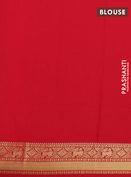 Semi kanchipuram silk saree teal green and red with zari woven buttas and zari woven korvai border