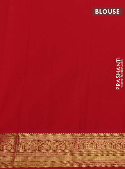 Semi kanchipuram silk saree teal blue and red with allover zari woven border and zari woven border