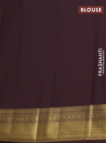 Semi kanchipuram silk saree lime yelllow and coffee brown with zari woven buttas and zari woven border