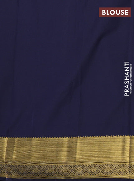 Semi kanchipuram silk saree green and navy blue with zari woven buttas and zari woven border